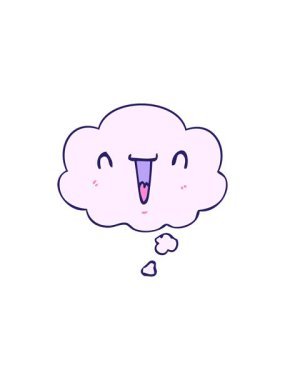 Düşünce baloncuklu şirin, mutlu çizgi film suratının satış animasyonu