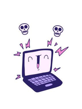 Bir dizüstü bilgisayarın resimlerini gösteren kafatası animasyonları