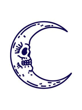 neon ışık efektleri dövmenin siyah çizgi şeklinde canlandırılması kafatası ay simgesi