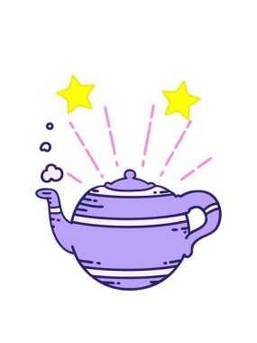 Dönen yıldızlar geleneksel dövme stili buharlı çaydanlığın çizimlerinin animasyonu