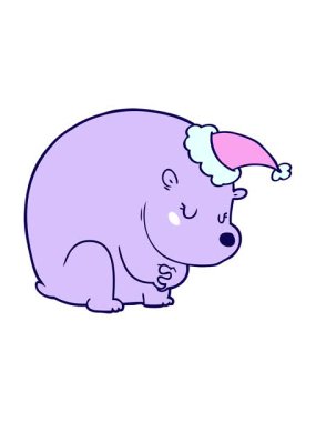 Neon ışığı animasyonu. Noel Baba şapkası takan bir kutup ayısının çizilmiş şirin el çizimi.