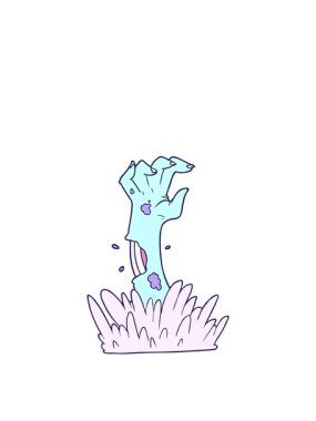 Mezardan yükselen bir çizgi film zombisinin zıplama hareketi.