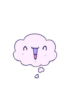 Düşünce baloncuklu şirin, mutlu çizgi film suratının zıplama hareketi.