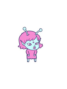 Uzaylı kız çizgi filminin yatay titreşimli animasyonu