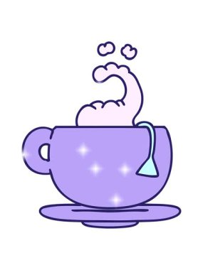 Karikatür çizgi filminin ışıltılı etkisi sıcak çay fincanı.