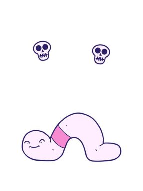 Solucan karikatür elementinin kafatası animasyonu