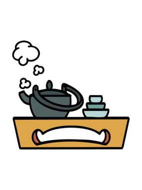 Japon çayının ahşap tepside sergilenen animasyonu.