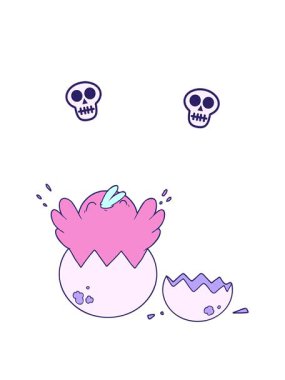 Yumurtadan çıkan karikatür civcivinin kafatası animasyonu