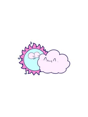 Satış animasyonu sevimli çizgi film bulutu ve güneş