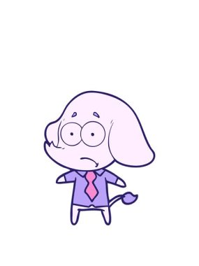 Çizgi filmin animasyonunu genişletiyorum. Gömlekli ve kravatlı güvenilmez fil.