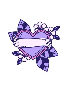 Neon dövmenin geleneksel kalp ve bayrak stilinde dönen hareket animasyonu