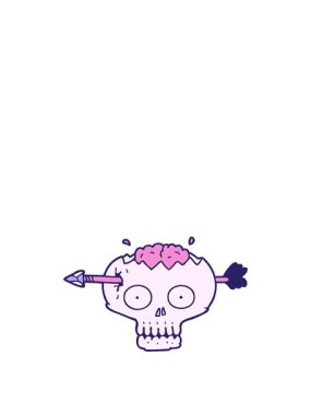 Karikatür kafatası animasyonunu beyninde ok ile genişletiyorum.