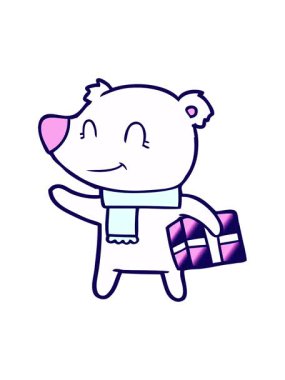 Bir kutup ayısının neon ışık efekti animasyonu ve noel hediyesi çizgi film