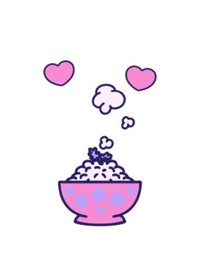 Buğulanmış pirincin dönen kalp animasyonu desenli kasede