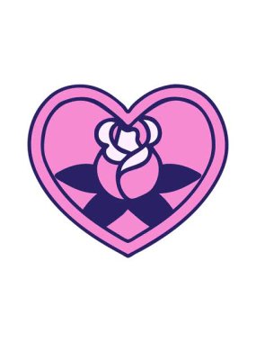 Dikkat çekici dövme animasyonu geleneksel kalp ve çiçek stilinde