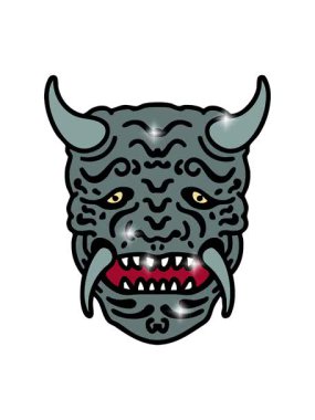 Geleneksel Japon tiyatro kabuki şeytan maskesinin parıltı etkisi