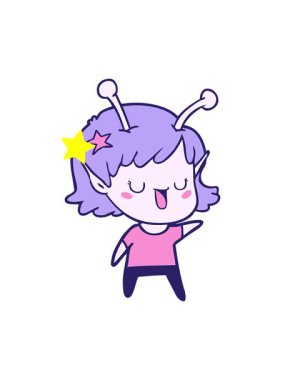 Parlayan yıldızlar mutlu uzaylı kız çizgi filminin animasyonunu etkiler.