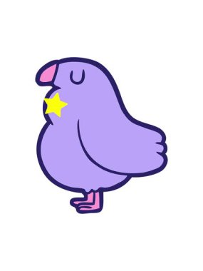 Parlayan yıldızlar sevimli neon renkli bir kuşun çizgi filminin animasyonunu etkiler.