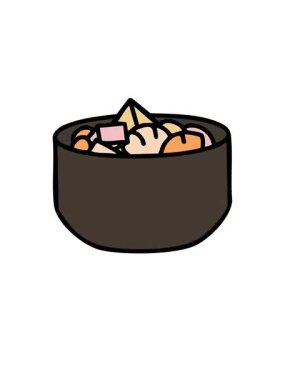 Karışık deniz ürünleri ve sebze Japon yemek kasesinin yükselişi ve yüzdürülmesi