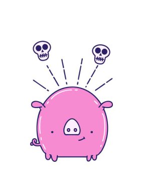 geleneksel dövme stili domuz karakterinin kafatası animasyonu