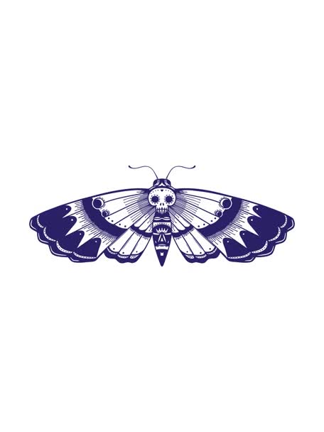 pressure popping animation of tattoo in black line style of a deaths head moth
