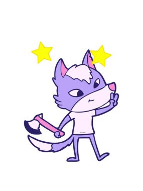 Dost canlısı çizgi film kurtlarının dönen yıldızları barış işareti veriyor.