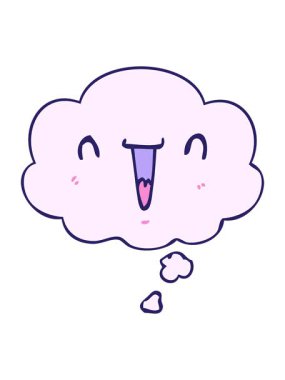 Düşünce baloncuklu mutlu çizgi film suratının parlak ışık efektleri