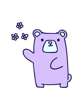 neon ışık efektleri çizilmiş el animasyonu garip çizgi film ayısı ve çiçekler