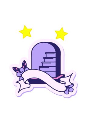 dönen yıldızlar, dövme stili stili stil stili. Mezar taşı pankartıyla birlikte.