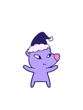 Yanıp sönen radyal çizgiler. Noel Baba şapkası takan bir ayının el çizimi çizimi.