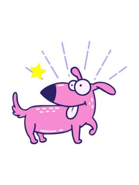 Parlayan yıldızlar, geleneksel dövme stili mutlu bir köpeğin canlandırmasını etkiler.