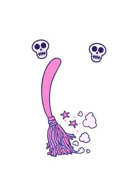 Cadılar Bayramı cadı süpürgesi çizgi filminin kafatası animasyonu