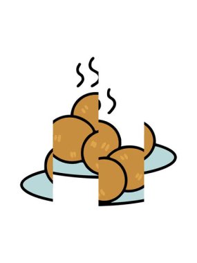 Sıcak Brezilya usulü kızarmış Bolinho tabağında bölünmüş hareket animasyonu