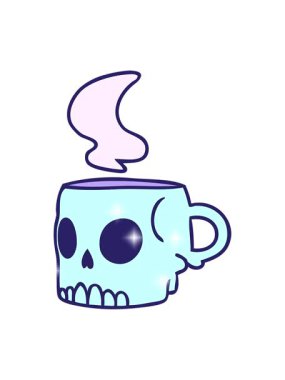 Bir kafatası fincanının çizilmiş karikatür karalamalarının parıltı etkisi