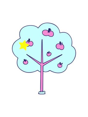 Parıldayan yıldızlar, çizilmiş tuhaf elma ağacının animasyonunu etkiler.