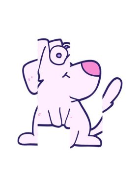 Bir el çizimi karikatür tarzı mutlu bir köpeğin bölünmüş hareket animasyonu