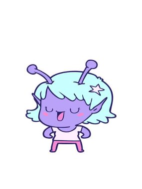 Mutlu uzaylı kız çizgi film tasarımının hareketli animasyonu