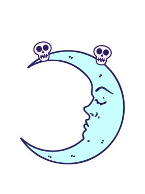 Hilal şeklinde bir dövmenin kafatası animasyonu.