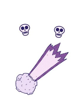 freehand çizilmiş karikatür göktaşının kafatası animasyonu