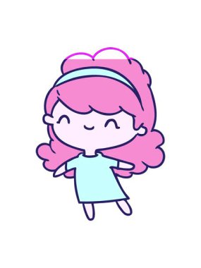 Kafasında bant olan çizgi film çizimi kawaii kızı canlandırın.