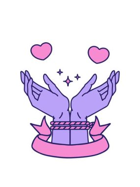 dönen kalp animasyonu geleneksel dövme bir çift bağlı el bayrağı ile