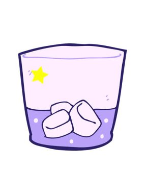 Parıldayan yıldızlar çizgi film şeridinin camdaki içkisinin canlandırmasını etkiler.