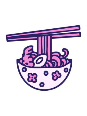 Japon yemeklerini yemek çubuklarıyla desenli kasede parlatan ışık efekti.