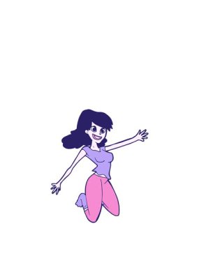 Kalk ve çizgi film karakteri zıplayan kadının animasyonunu yap.