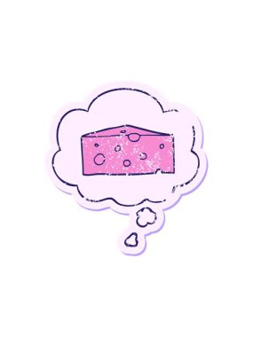 Çizgi film peynirinin yıpranmış bir çıkartma gibi düşünce baloncuğu ile yıldız patlaması etkisi