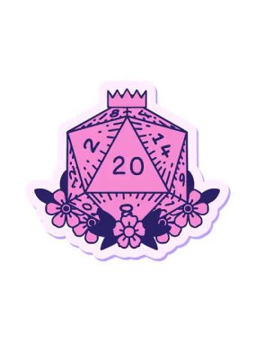 Doğal bir 20 D20 zarının çiçek elementleriyle attığı yapıştırmanın pixelize etkisi