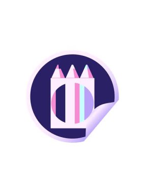 Renkli kalem paketinin gösterişli satış animasyonu grafik vektör çizimi dairesel etiketi