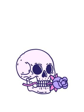 Bir kafatası ve gül çizgi filminin ikonik dövme görüntüsünün zıplama hareketi animasyonu