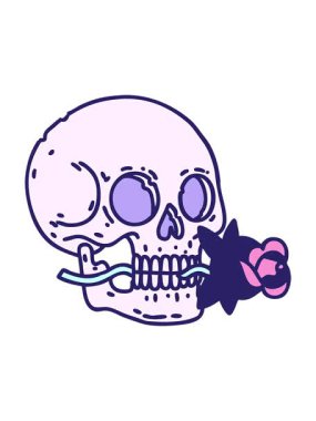 Parlak ışık efekti çizgi filmin geleneksel kafatası ve gül stilinde animasyonu