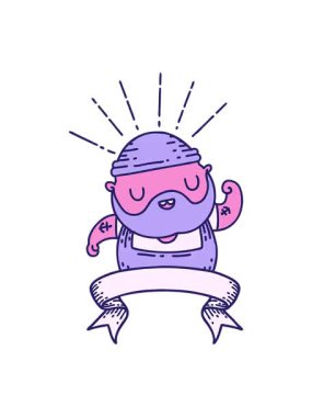 Dövme stili sakallı adam pazılarını esnetirken parşömen afişinin canlandırmasını görüntüle